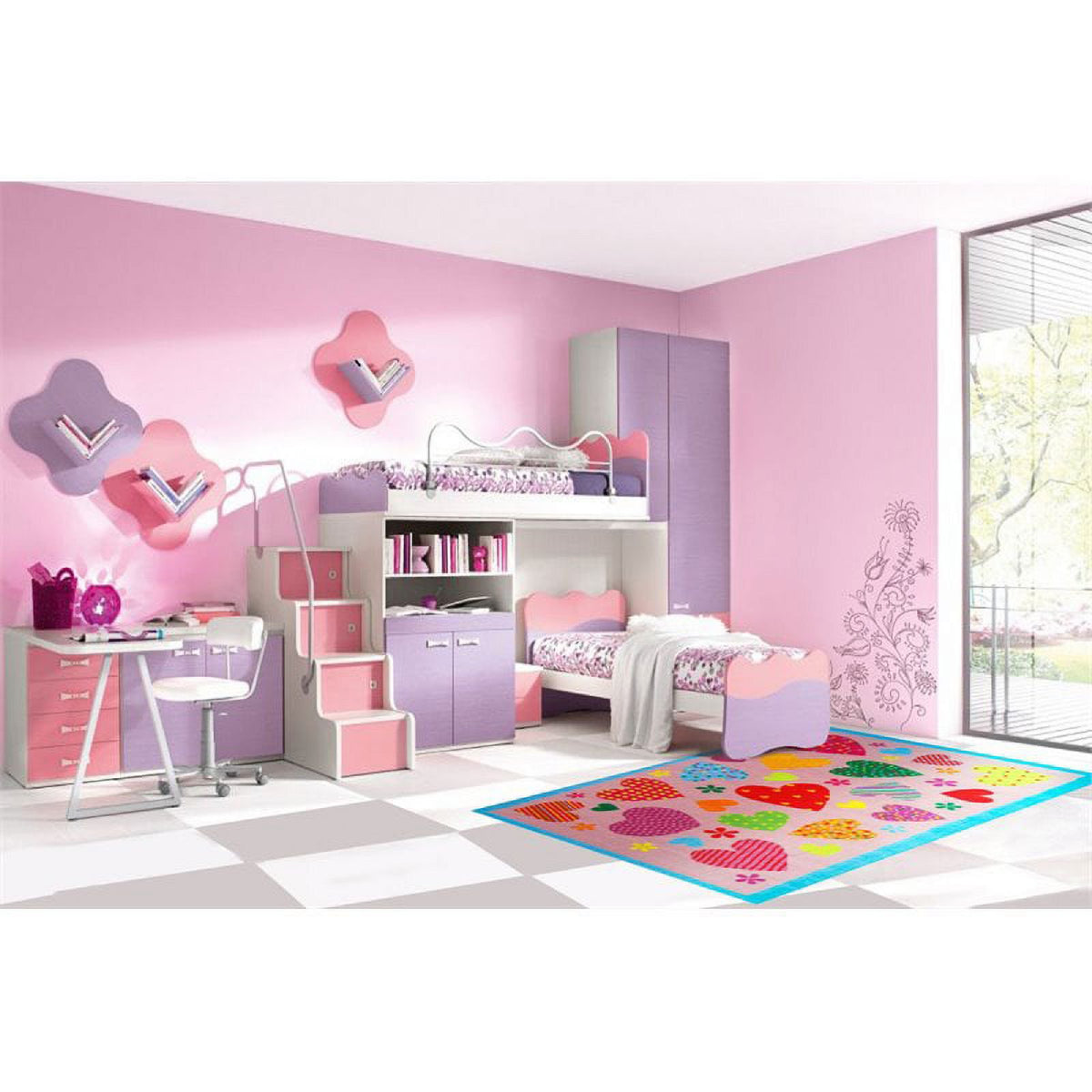 L.A Rugs 3' 3" x 4' 10" Fun Time Hearts Pink Rectangular Area Rug