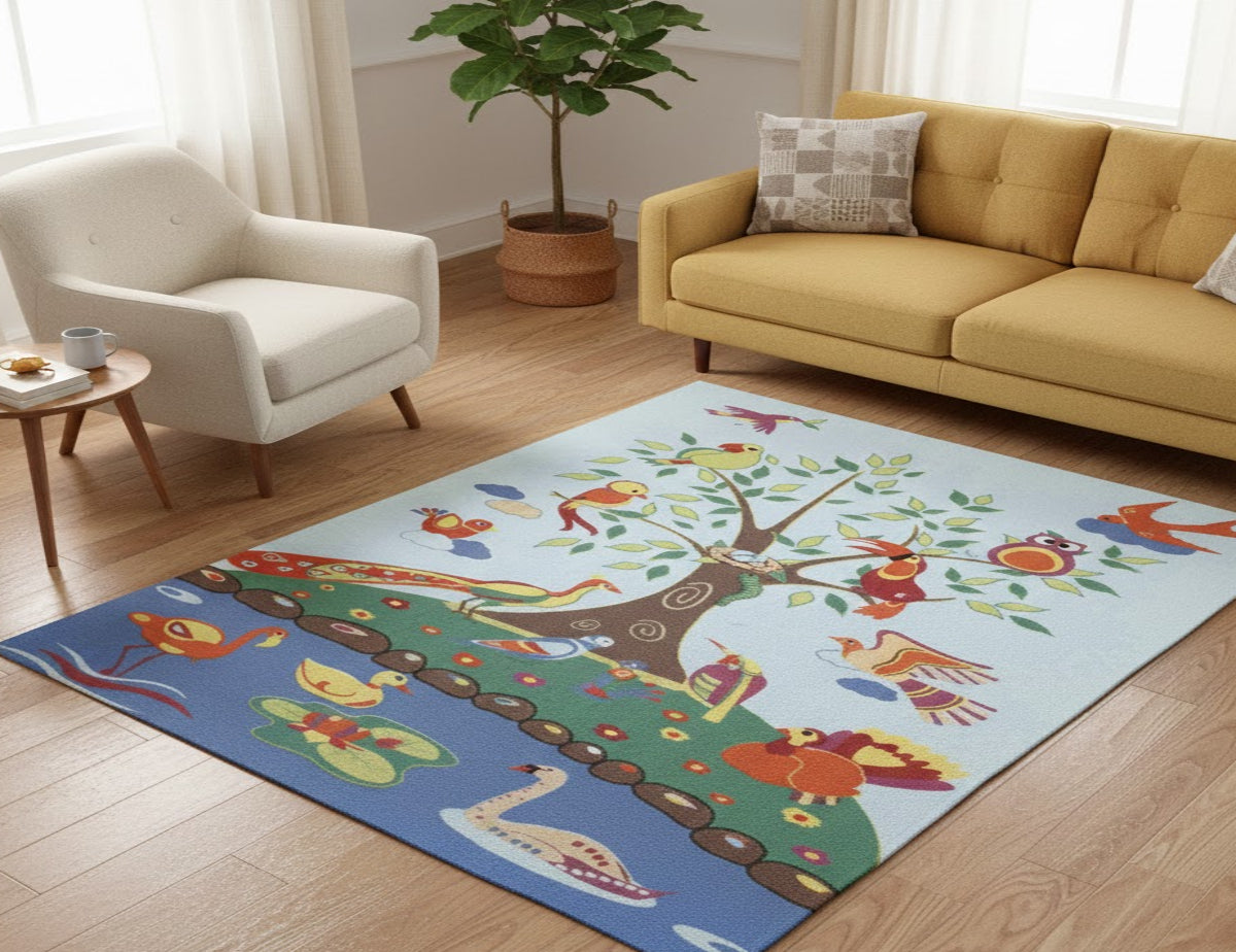 L.A Rugs 4' 3" x 6' 6" Fun Time Birds of Paradise Rectangular Area Rug - Blue