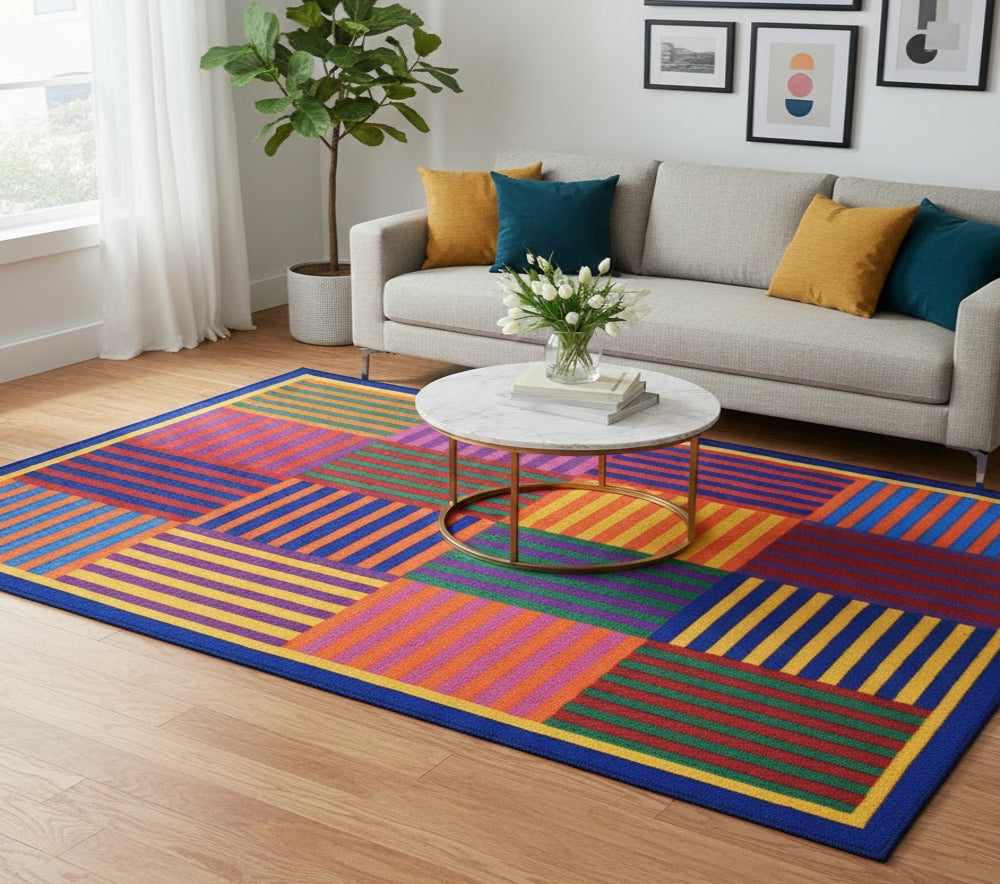 L.A Rugs 3' 3" x 4' 10" Fun Time Rainbow Stripes Rectangular Area Rug