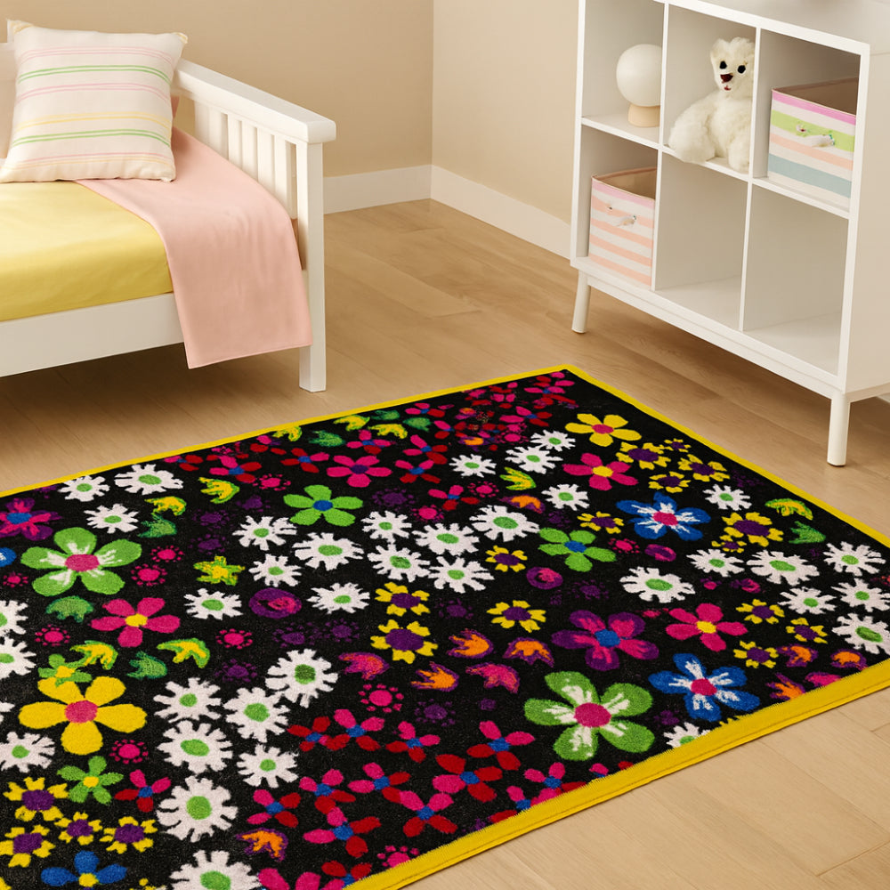 L.A Rugs 3' 3" x 4' 10" Fun Time Floral Rectangular Area Rug - Black