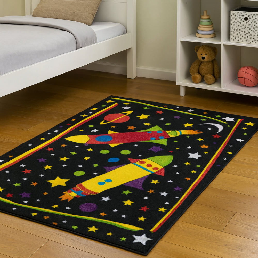 L.A Rugs 3' 3" x 4' 10" Fun Time Outer Space Rectangular Area Rug - Black