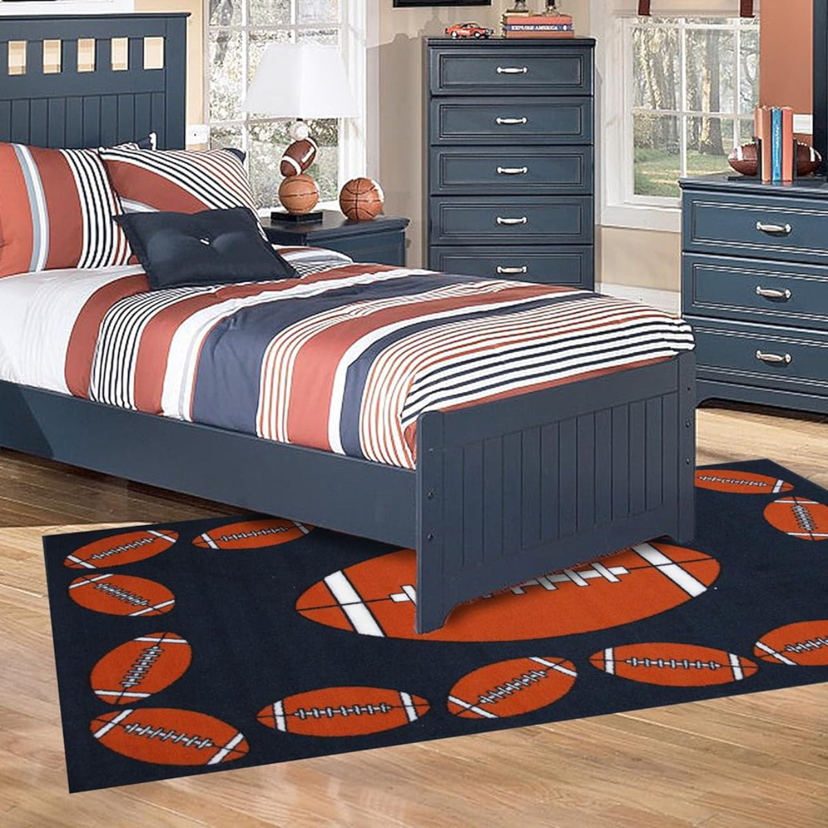 L.A Rugs 3' 3" x 4' 10" Fun Time Football Rectangular Area Rug - Blue