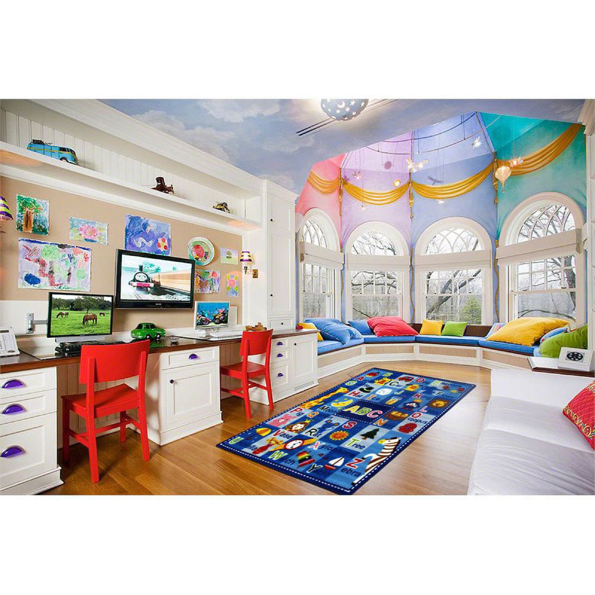 L.A Rugs 3' 3" x 4' 10" Fun Time Letters and Names Rectangular Area Rug - Blue