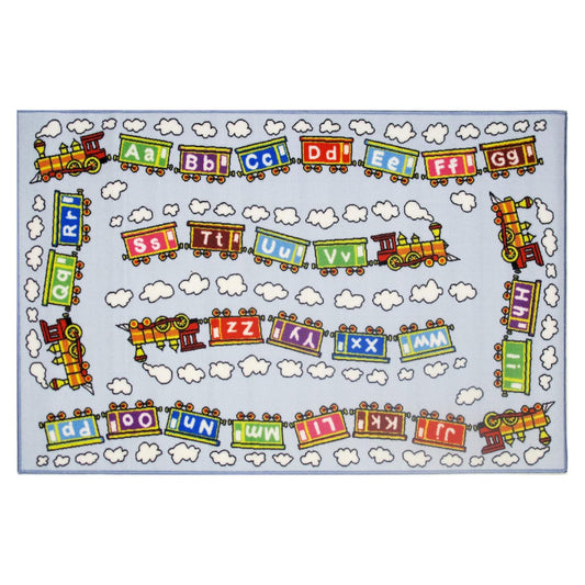 L.A Rugs 3' 3" x 4' 10" Fun Time Edu Train Rectangular Area Rug - Blue