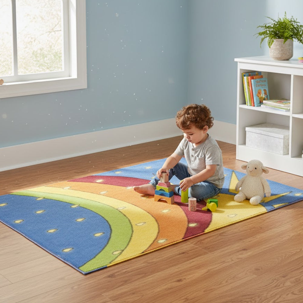 L.A Rugs 3' 3" x 4' 10" Sun & Rainbow Glow in the Dark Rug, Night Flash Rectangular Area Rug