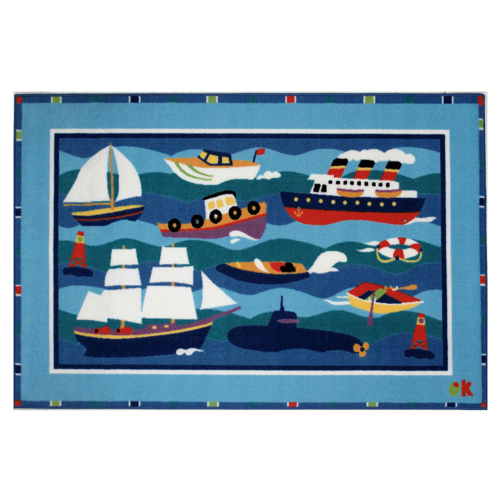 L.A Rugs 1' 7" x 2' 5" Olive Kids Boats & Bouys Rectangular Area Rug - Blue