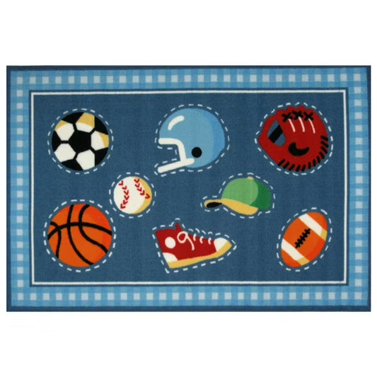 L.A Rugs 1' 7" x 2' 5" Olive Kids Go Team Rectangular Area Rug - Blue