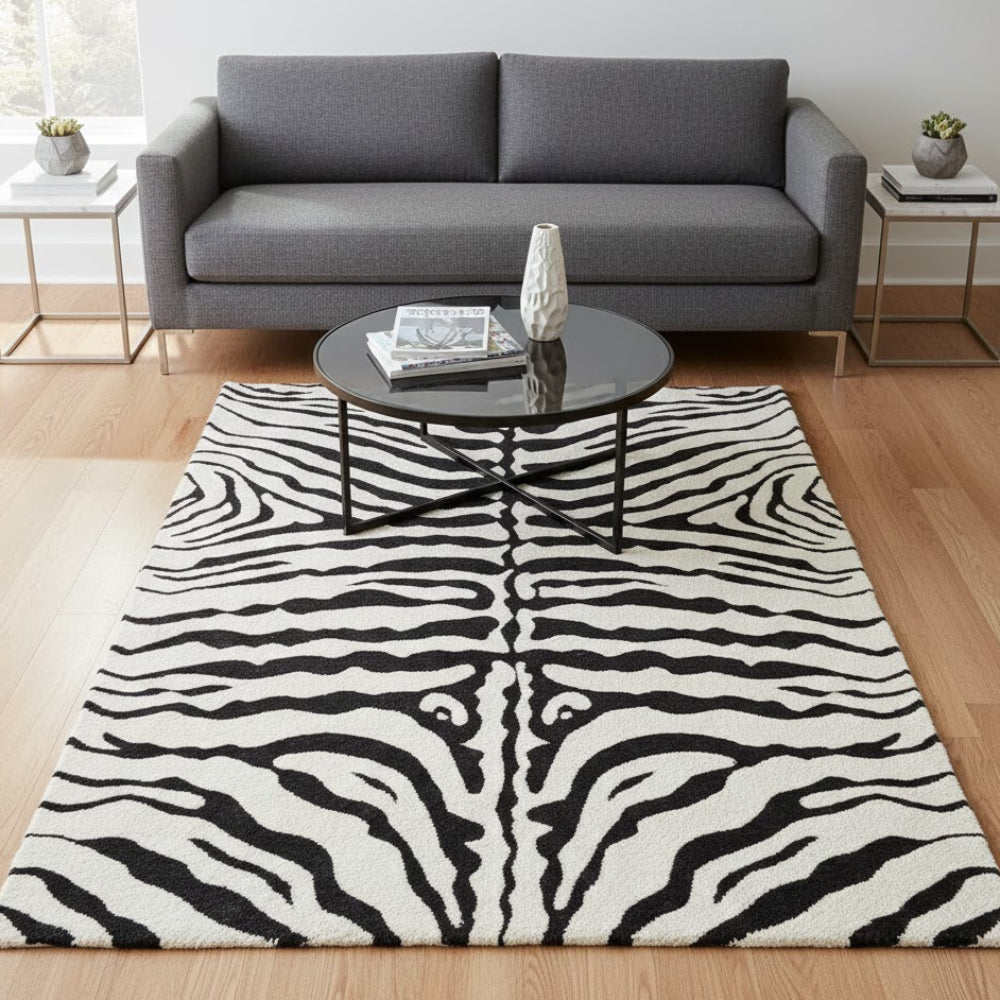 L.A Rugs 4' 5" x 6' 4" Zebra Skin Rectangular Area Rug - Black/White