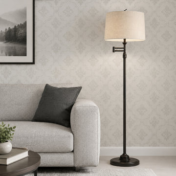 Adesso 57" Aaron Swing Arm Floor Lamp - Beige/Black