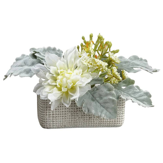 Allstate Floral 6.2" Mixed Dahlia Flower Arrangement with Cement Pot - White