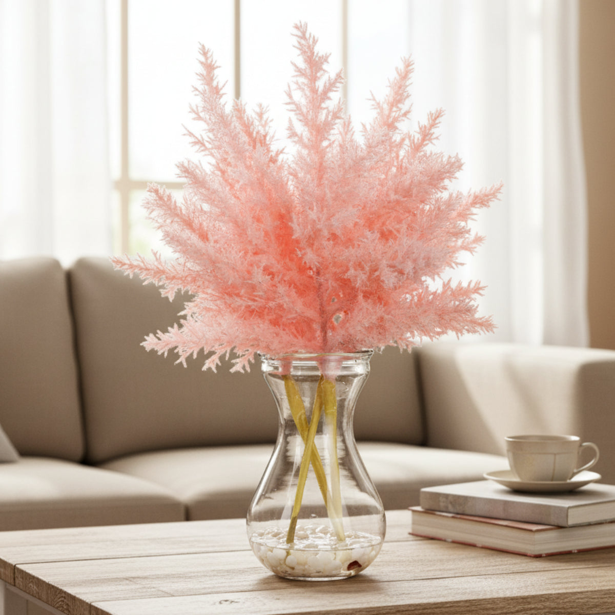 Allstate Floral 11" Pampas Grass Artificial Arrangement with Glass Vase - Pink