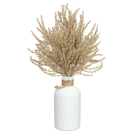 Allstate Floral 14.5" Plume Grass Artificial Arrangement with Ceramic Vase - Beige/Brown