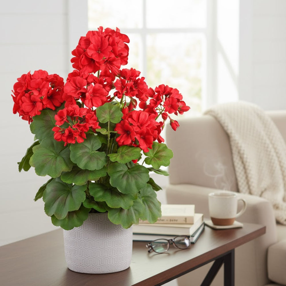 Allstate Floral 18.5" Artificial Geranium Flower Arrangement with Cement Pot - Red