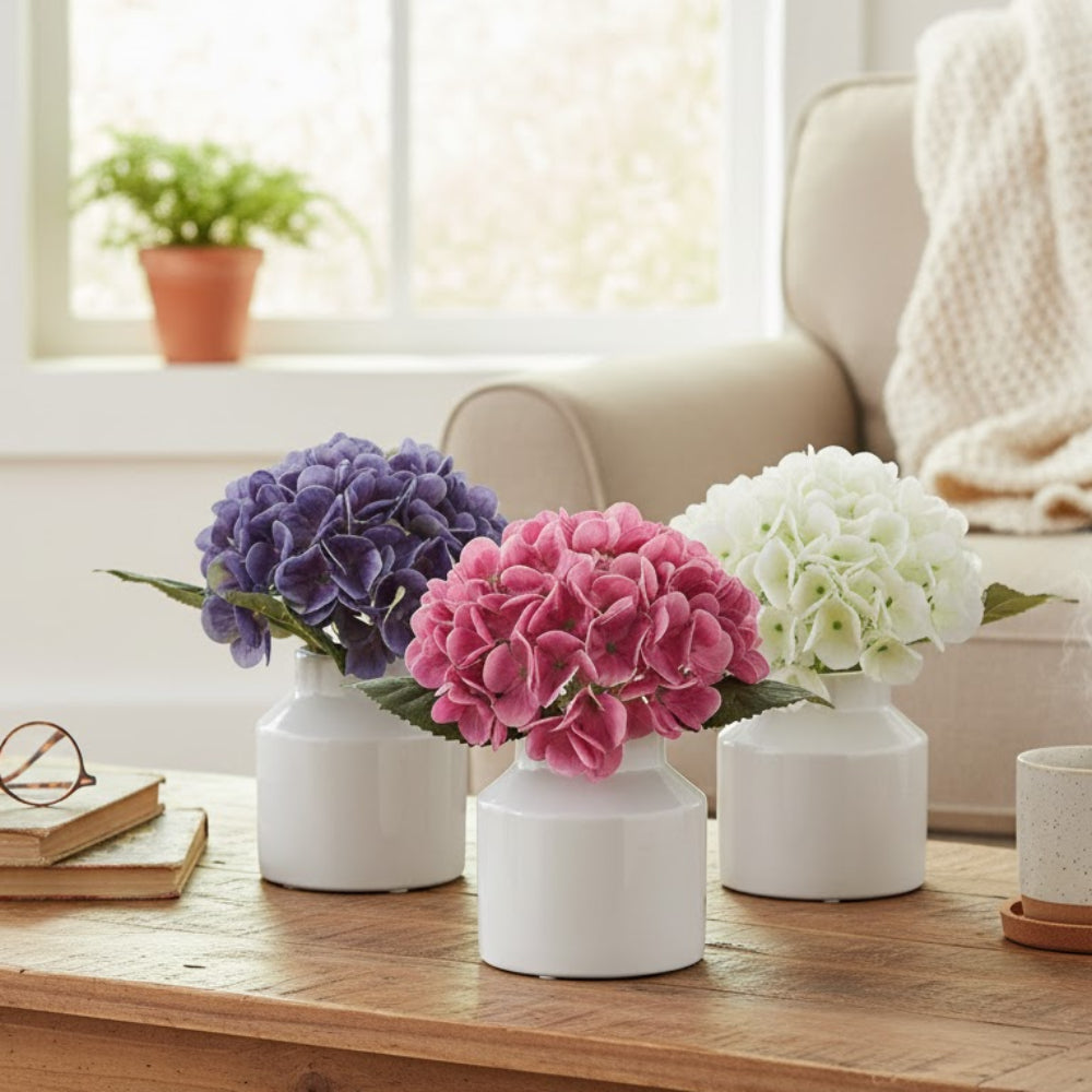 Allstate Floral 9.5" Hydrangea Flower Arrangements with Ceramic Vase (Set of 3)