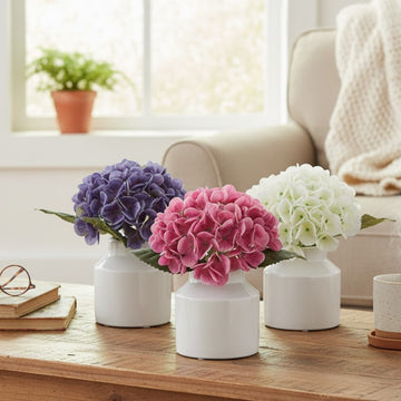 Allstate Floral 9.5" Hydrangea Flower Arrangements with Ceramic Vase (Set of 3)