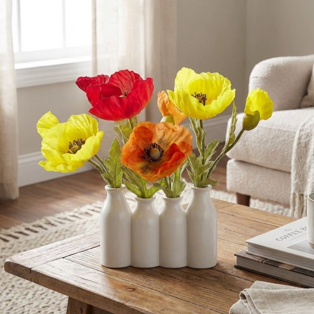 Allstate Floral 9.5" Poppy Flower Arrangement with Ceramic Bottle Vase