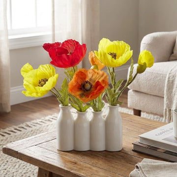 Allstate Floral 9.5" Poppy Flower Arrangement with Ceramic Bottle Vase