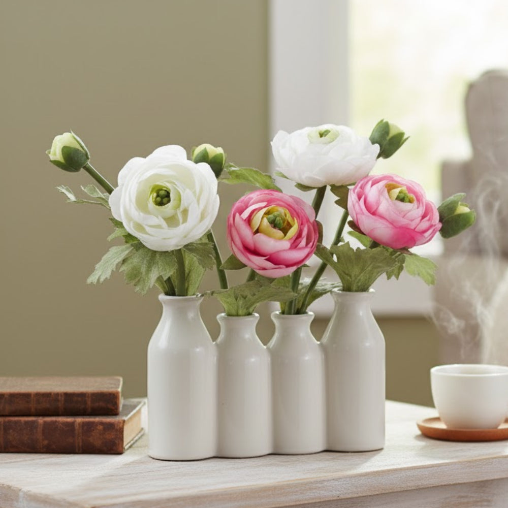 Allstate Floral 9" Ranunculus Flower Arrangement with Ceramic Bottle Vase - White/Pink