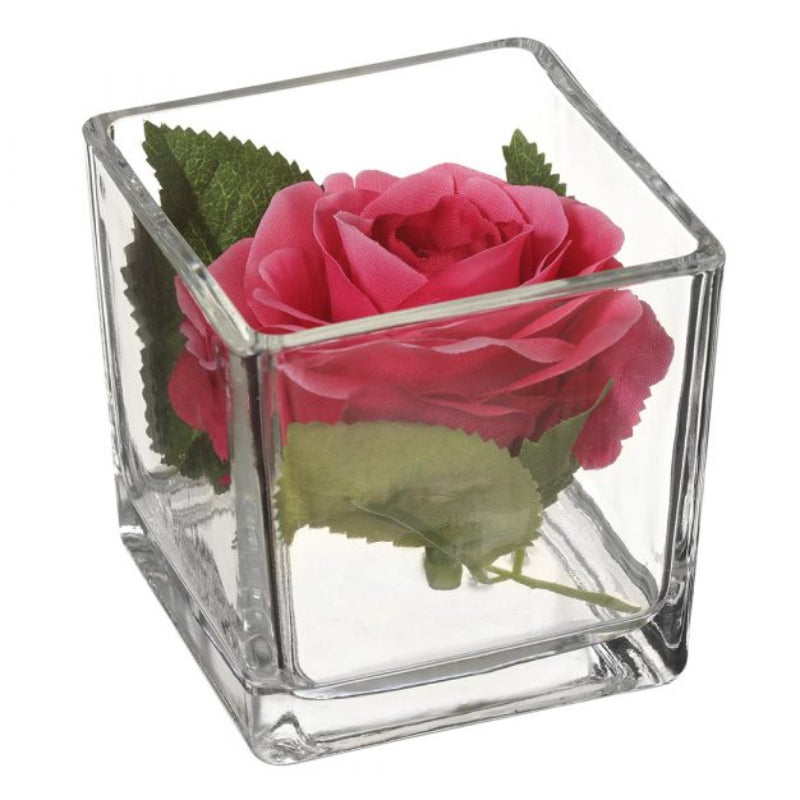 Allstate Floral 3″ Rose in Glass Vase - Red