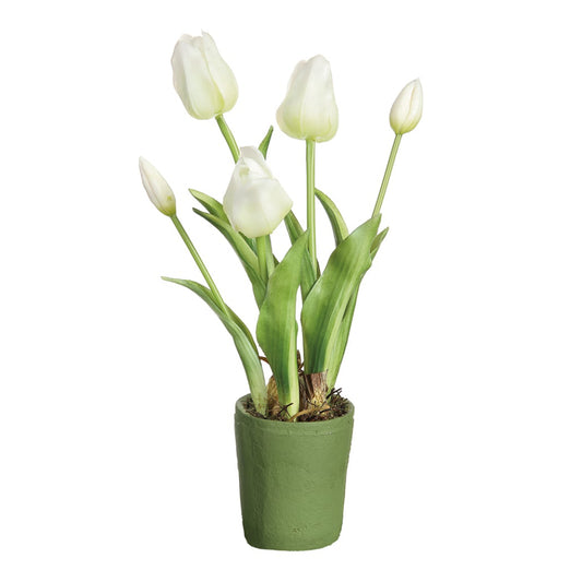 Allstate Floral 15.5" Artificial Tulip Flower Arrangement with Magnesium Oxide Vase - White