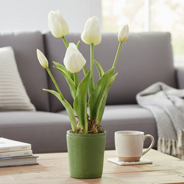 Allstate Floral 15.5" Artificial Tulip Flower Arrangement with Magnesium Oxide Vase - White