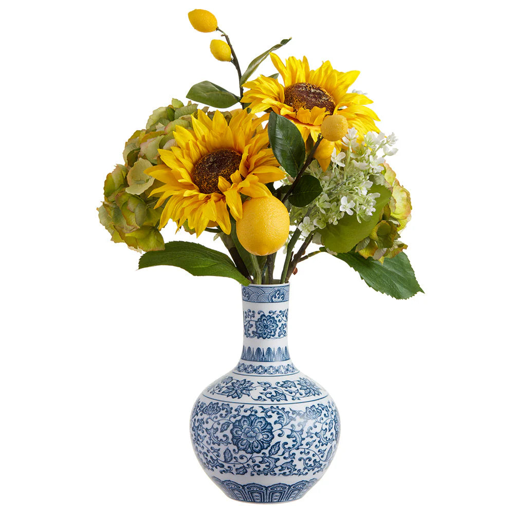 Allstate Floral 22" Sunflower, Hydrangea and Lemon Flower Arrangement with Ceramic Vase - Yellow
