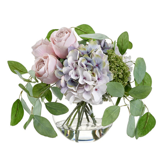 Allstate Floral 13.5" Rose, Hydrangea and Sedum Silk Flower Arrangement with Glass Vase
