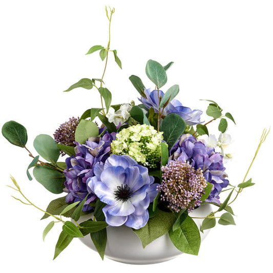 Allstate Floral 10" Hydrangea, Anemone and Snowball Flower Arrangement with Ceramic Vase - Purple/Green