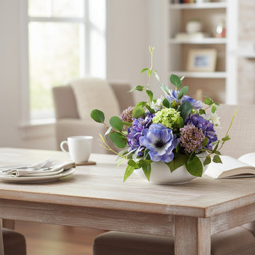 Allstate Floral 10" Hydrangea, Anemone and Snowball Flower Arrangement with Ceramic Vase - Purple/Green
