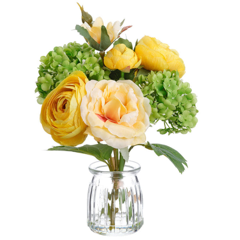 Allstate Floral 9" Rose and Ranunculus Flower Arrangement with Glass Vase - Yellow