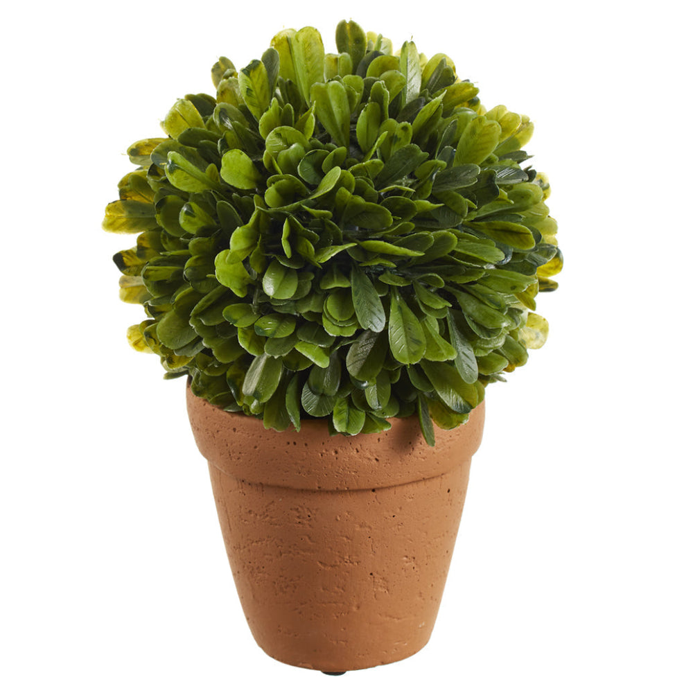 Allstate Floral 8" Boxwood Ball-Shaped Artificial Topiary Plant with Cement Vase - Green