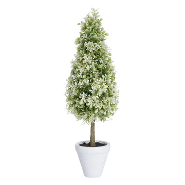 Allstate Floral 22" Boxwood Cone-Shaped Artificial Topiary Tree with Clay Vase - Green
