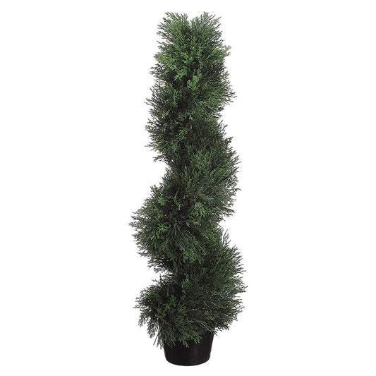 Allstate Floral 36" Cedar Spiral Artificial Topiary Tree with Plastic Vase - Green