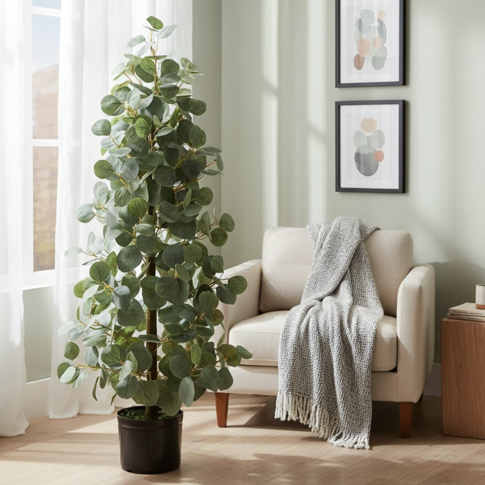 Allstate Floral 43" Eucalyptus Cone-Shaped Topiary Plant with Plastic Vase - Green/Gray