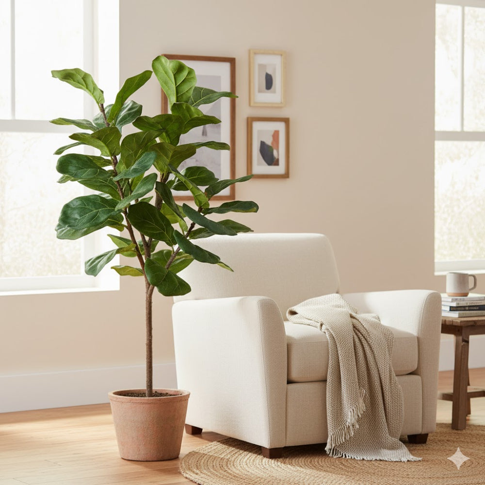 Allstate Floral 25" Fiddle Leaf Fig Tree with Clay Vase - Green