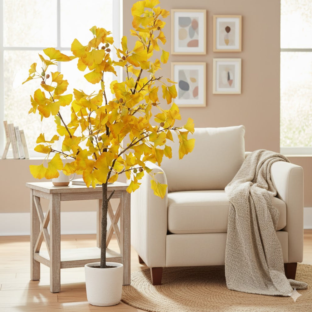 Allstate Floral 49" Ginkgo Leaf Tree with Clay Vase - Green