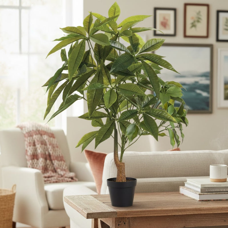 Allstate Floral 33" Pachira Leaf Plant with Plastic Pot - Green