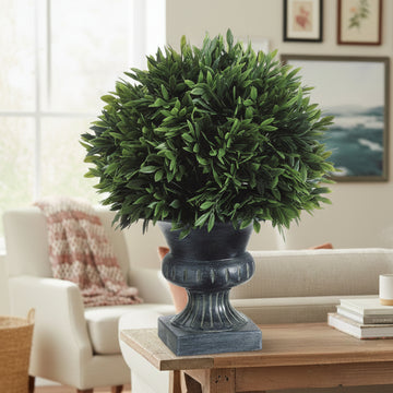 Allstate Floral 9" Podocarpus Ball Artificial Topiary Plant with Plastic Urn - Green