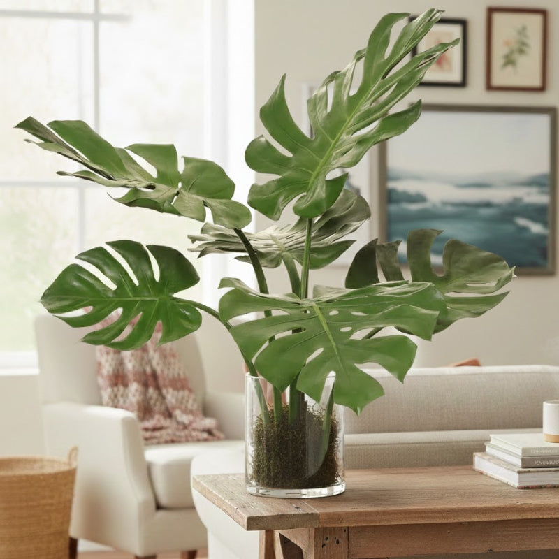 Allstate Floral 35" Split Philodendron Monstera Leaf Plant with Ceramic Vase - Green