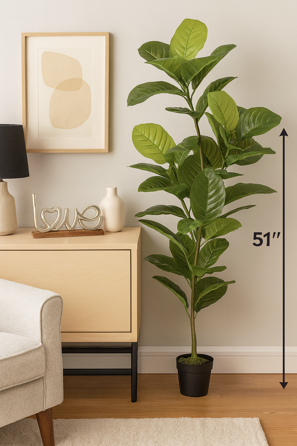 Planta de caucho de hojas grandes de 51" en maceta Allstate Floral - Verde