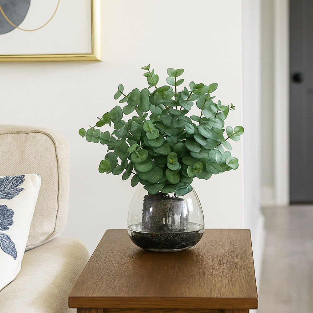 Allstate Floral 23" Eucalyptus Leaf Plant with Glass Vase - Green
