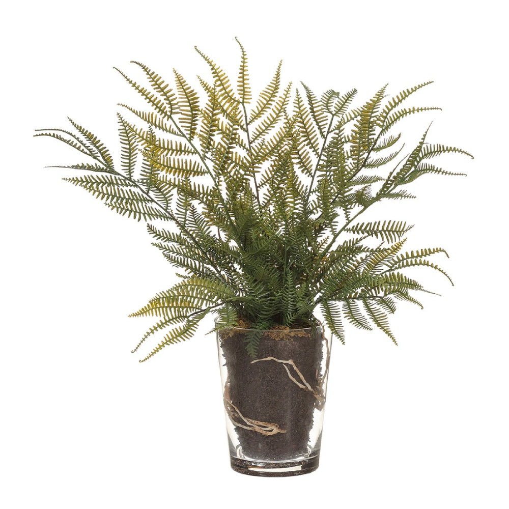 Allstate Floral 15" Fern Leaf Artificial Plant with Glass Vase - Green