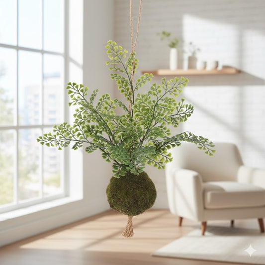 Allstate Floral 8" Maidenhair Fern Leaf Artificial Wall Plant with Moss Ball - Green