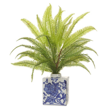 Allstate Floral 20" Sword Fern Leaf Artificial Plant with Ceramic Vase - Green