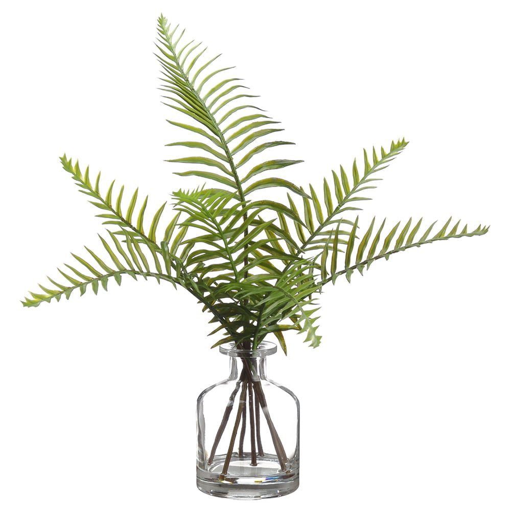 Allstate Floral 14" Artificial Sword Fern Plant with Glass Vase - Green