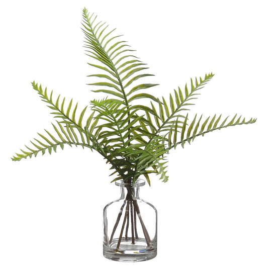 Allstate Floral 14" Artificial Sword Fern Plant with Glass Vase - Green