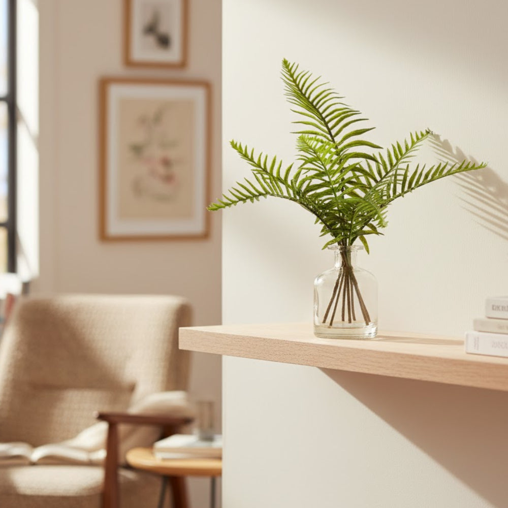 Allstate Floral 14" Artificial Sword Fern Plant with Glass Vase - Green