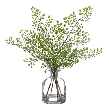 Allstate Floral 13" Artificial Maidenhair Fern Plant with Glass Vase - Green
