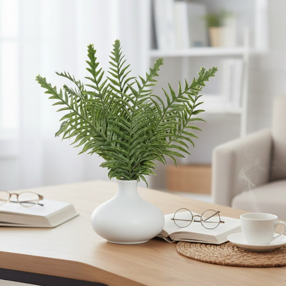 Allstate Floral 11.5" Fern with Ceramic Vase - White/Green