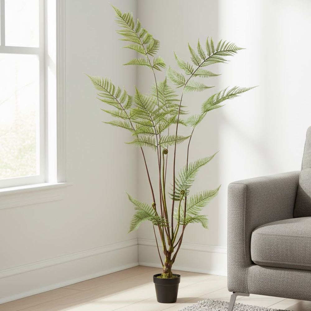 Allstate Floral 58" Woolly Fern Artificial Leaf Plant with Plastic Vase - Green